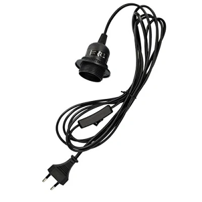 Imagen de kwmobile Portalámparas E27 con arandela roscada y cable electrónico interruptor Lámpara portalámpara 3.5M en negro