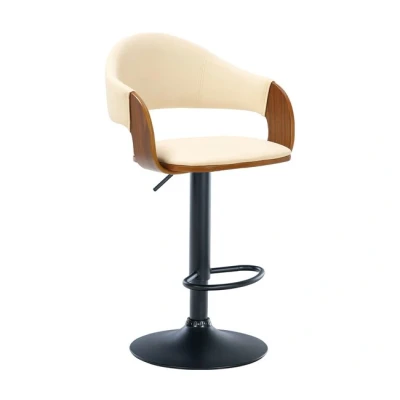 Imagen de CLP Taburete De Bar Nilse En Polipiel con Carcasa Madera I Silla Giratoria &amp; Ajustable Altura Nórdica, Color:Nuez/Crema, Color del Marco:Negro