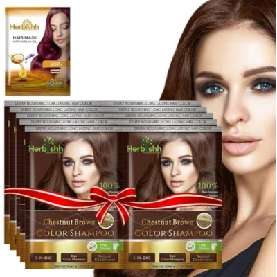 Imagen de Herbishh Hair Color Shampoo for Gray HairNatural Dye with Argan MaskTravel size Colors in MinutesLong lasting colour10pack+1packAmmonia Free (Chestnut Brown)