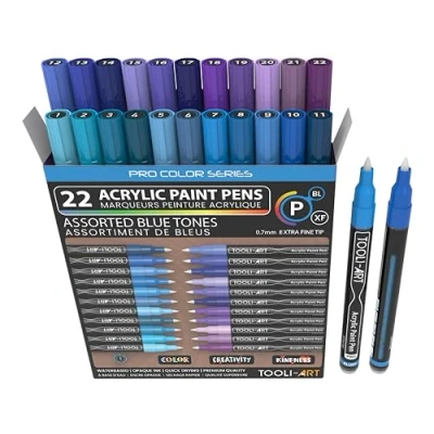 Imagen de Juego de 22 rotuladores pintura acrílica, color azul y morado, punta extrafina 0,7 mm, para roca, vidrio, tazas, madera, metal, lienzo, proyectos bricolaje, no tóxicos