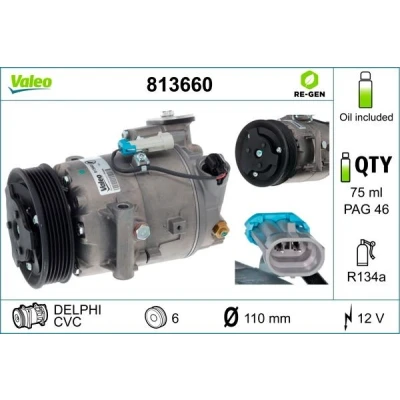 Imagen de VALEO REMANUFACTURED 813660 compresor de Aire Acondicionado CVC 12 PAG 46 R 134 a con aceite OPEL: Astra J Hatchback, Meriva B