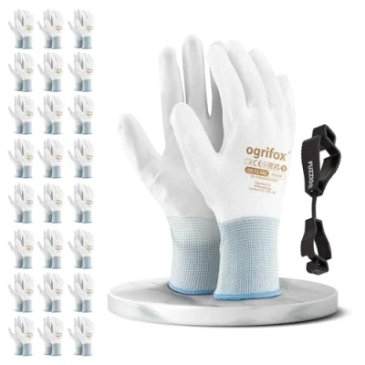Imagen de FUZZIO 24 pares de guantes trabaj poliuretano y clip para (XL 10, Blanco)