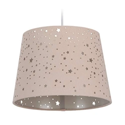 Imagen de Relaxdays Lámpara de Techo Infantil, Estrellas, Iluminación Colgante para niños, Pantalla Redonda, Rosa