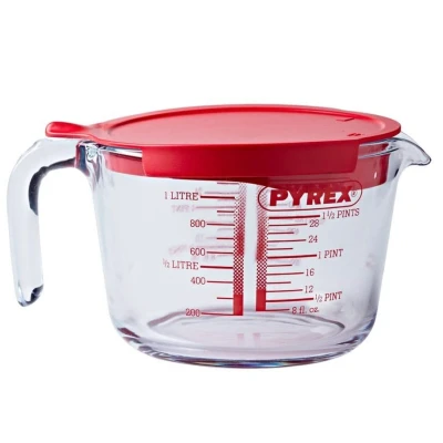 Imagen de Pyrex Measuring Cup with lid Classic Prepware Heat Resistant Glass 1 Liter
