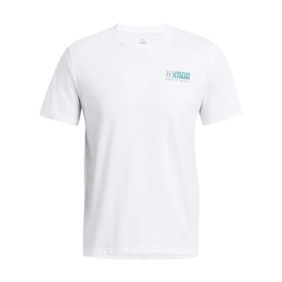 Imagen de Under Armour UA Bball Logo Court SS camiseta de manga corta para hombre, estampada jugar al baloncesto, color blanco/verde agua
