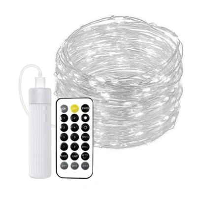Imagen de Jandei Guirnalda Micro LED, Luces Hadas tono Luz Fría, 20 metros, 200 LEDs, Control Remoto, Temporizador, Recargable USB (batería portátil 1800MA). Decoración Interior y Exterior Fiesta, Navidad
