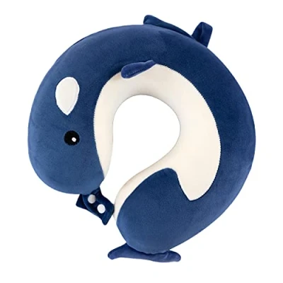 Imagen de EXQULEG Cojín cervical de espuma viscoelástica con diseño dibujos animados, ideal para viajes, oficina y casa (delfin)
