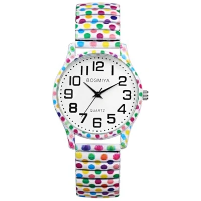 Imagen de JewelryWe Reloj Correa Elástica Bohemio: Relojes de Cuarzo Analógico Redondo para Mujer Esfera Escala Numérica Arábigos Grande Ocio Negocios Regalo
