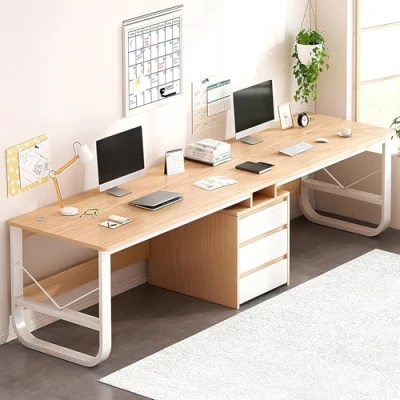Imagen de escritorio para dos personas, personas con cajones, doble extra largo, computadora juegos, mesa de estudio escribir, oficina