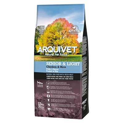 Imagen de Arquivet Pienso Premium Senior Light Pollo y arroz 12 kg Natural para Perros Mayores o con sobrepeso a Partir de 7 años Edad Alimento seco