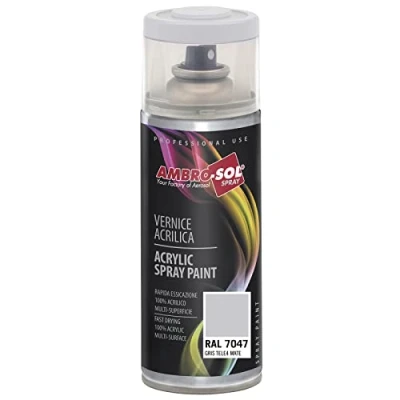 Imagen de AMBRO SOL Pintura acrílica en spray, color Gris Tele4 Mate, RAL 7047, resultado profesional múltiples superficies, exteriores e interiores, 400 ml