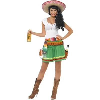 Imagen de Smiffys Disfraz de tiradora tequila, con vestido, cinturón a rayas y funda pistolas