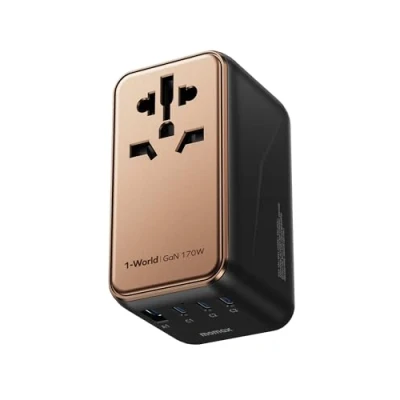 Imagen de MOMAX Adaptador de Viaje Universal, 170W GAN Corriente Internacional, 3 USB C 1 A, Internacional para la mayoría Europa, Japón, AU (Tipo C/A/G/I)