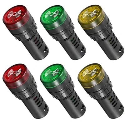 Imagen de GUUZI 6 Piezas AC DC 220V 22mm LED Lámpara de Luz Indicadora Señal Alarma Flash con Zumbador (Rojo/Amarillo/Verde, Cada Uno para 2 Piezas)