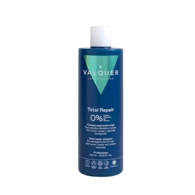Imagen de Válquer Profesional Champú Total Repair Zero % sin sal, sulfatos, parabenos y Siliconas. Cabellos dañados secos. Vegano. Reparación capilar 400 ml