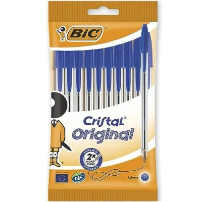 Imagen de Bic Cristal original Bolígrafos, sin manchas con punta media, ideal para oficina y escuela, paquete de 8 (tinta azul (1,0 mm)