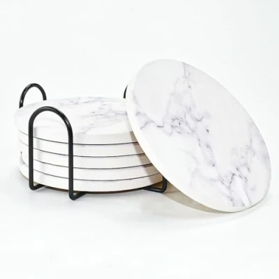 Imagen de NAROSEBE 6 Posavasos de Cerámica, Piedra Pizarra, Absorbentes Azulejo Redondo, Posavasos, Absorbente para Bebidas Ceramica Protección Mesa o Tazas