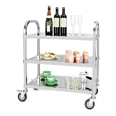 Imagen de QWORK® Carro de Cocina 3 Niveles 75 x 40 83,5 cm Acero Inoxidable 201 Ruedas silenciosas con Frenos