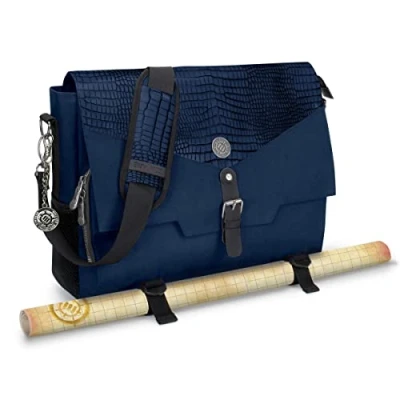 Imagen de ENHANCE Edición coleccionista RPG Player&#039;s Essentials DND Bag Dragon Hide Outdoor Messenger se adapta a 2 4 libros, con ranura para portátil de 17 pulgadas, correas Battlemap (azul dragón)