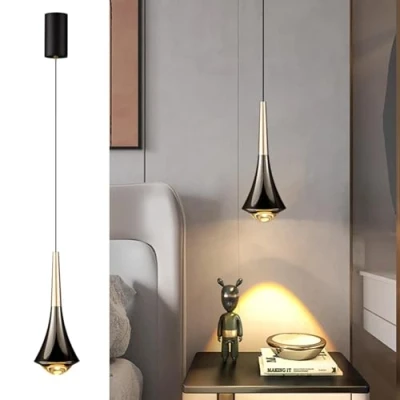 Imagen de ACMHNC LED Lámpara Colgante Mesita Noche, Nórdica Moderno Lampara Dormitorio Blanco Cálido 3000K isla Cocina Downlight, oro negro