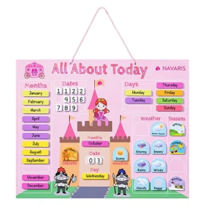 Imagen de Navaris Calendario de Aprendizaje para niños Tablero Educativo Montessori en inglés Pizarra Aprender días la Semana Clima con 43 imanes