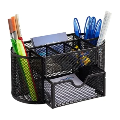 Imagen de Relaxdays Organizador de Escritorio Grande con 9 Compartimentos, Metal, Negro, 10.5 x 22 11 cm