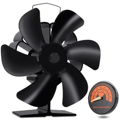 Imagen de MIVITOOM ventilador de quemador troncos 6 cuchillas con termómetro Mini estufa alimentado por calor para leña, funcionamiento silencioso, circulación ecológica