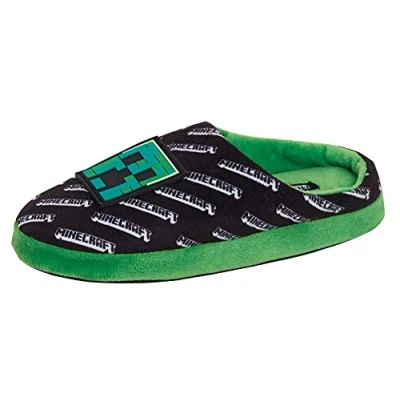 Imagen de Minecraft Zapatillas para hombre Adolescente Creeper Gamer Espalda Abierta Slip On Mules House Zapatos, Black, 42 1/3 EU