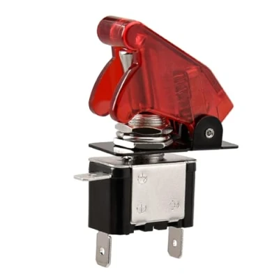 Imagen de Heschen Interruptor de palanca metal, 12V 20A, SPST, ON/OFF, 2 posiciones, pines, con tapa impermeable (Rojo transparente)