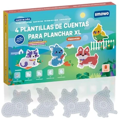 Imagen de Smowo® Cuentas para planchar de 10 mm, mascotas en muchas formas, juego con 4 placas y plantillas, grandes bolígrafos niños a partir 3 años