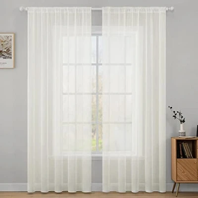 Imagen de MIULEE Cortinas Poliéster Translúcida Fresca Transparente Salon Ventana Visillo Moderno para Sala Cuarto Dormitorio Habitación Comedor Cocina Salón de Esatr 2 Unidades 140 x 175cm Marfil