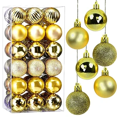 Imagen de Taeku Bolas de Navidad, 36Pcs 4cm Shatterproof Decoraciones Árboles Navidad Pared Adornos con Ganchos para Fiestas Bodas Festivales (Oro)