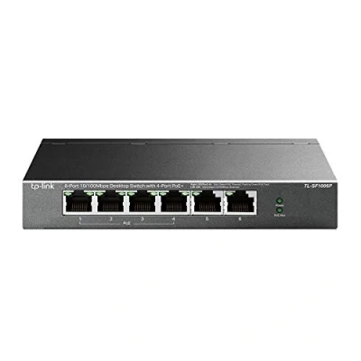 Imagen de TP Link 6 Port 10/100 Mbps Desktop PoE Switch with 4 PoE+, Works IEEE 802.3af/at Compliant PDs, Up to 250 m Data and Power Transmitting Range Under Extend Mode, Plug Play (TL SF1006P)