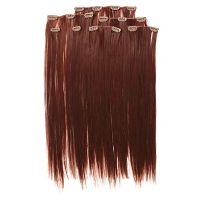 Imagen de Prettyland no electrostática Extensión de cabello, Peluca lisa a 50 cm larga con 7 piezas marrón caoba R06