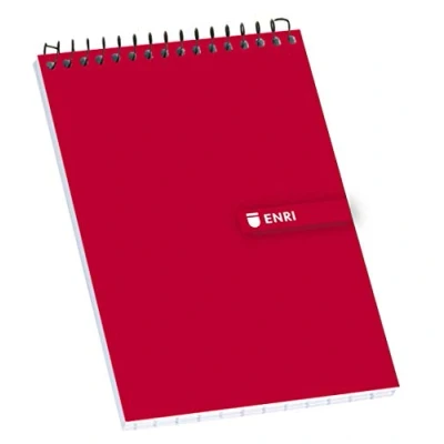 Imagen de Enri, Bloc de Notas con Espiral, Tapa Dura, Cuadrícula 4x4, Formato 8º (17 x 11 cm), 80 Hojas, Pack 10 Libretas, Color Rojo