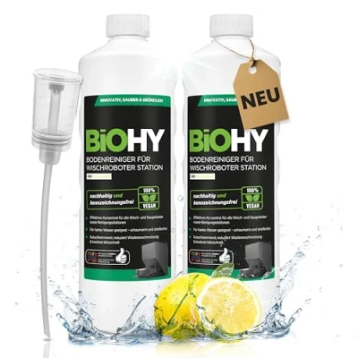 Imagen de BiOHY Limpiador de suelos para robot limpieza con aroma fresco (2 x 1 litro) + dosificador, concentrado todos los robots función húmeda, sin espuma ni rayas