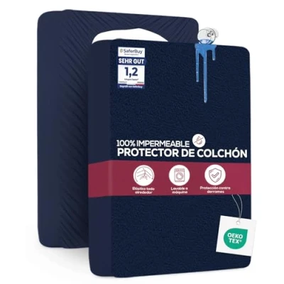 Imagen de Utopia Bedding Protector Colchón 160 x 200 30 cm Impermeable, Certificación Oeko Tex Funda Colchón, Cubre Transpirable, Elástico En Todo El Contorno Azul Marino