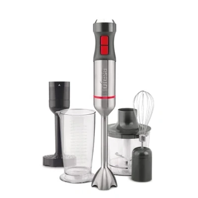 Imagen de Ufesa BP4654 Vario 1200 Max Batidora de Mano, Potencia W, 20 Velocidades + Turbo, Cuerpo y 4 Cuchillas Acero Inoxidable, Diseño Ergonómico Anti Salpicaduras, Accesorios Incluidos, Sin BPA