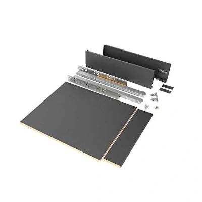 Imagen de Emuca Kit de cajón para cocina o baño con tableros incluidos y guias extracción total cierre suave, altura 93 mm módulo 450 profundidad 500 mm, Gris Antracita