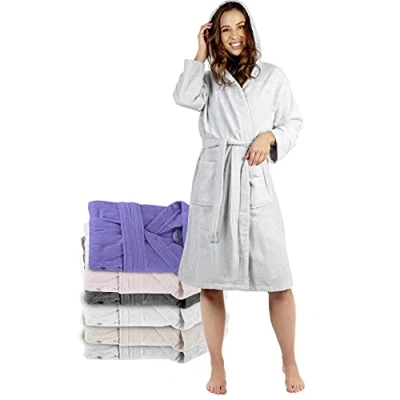 Imagen de Twinzen Bata Baño con Capucha, Albornoz 100% Algodón para Mujer (XL, Gris Estaño), 2 Bolsillos, Cinturón Certificado Oeko Tex de Suave, Absorbente y Cómodo