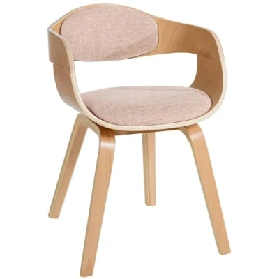 Imagen de CLP Silla De Visita Kingston En Tela I Madera con Respaldo Semi Curvado Butaca Salón Estilo Escandinavo I, Color:Natural/Crema