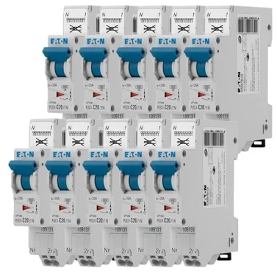 Imagen de EATON 109131 PLGC4 C20/1N Disyuntor modular PH/N Blanco Mando Azul 1P+N/20 A Curva C Conexión directa sin tornillos 10 disyuntores