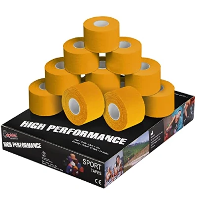 Imagen de ALPIDEX 12 x Cinta Adhesiva Deportiva 3,8 cm 10 m Sport Tape 100% Algodón Inelástica Balonmano Fútbol Voleibol Escalada, Color:Amarillo