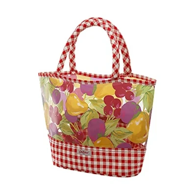 Imagen de Cath Kidston bolsa de PVC transparente pintada en crema cálida y con cremallera, Fruta pintada, 35 x 23.5 10 cm