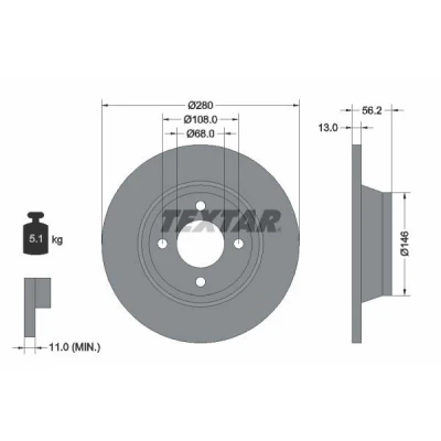 Imagen de TEXTAR 92060400 Disco de freno 280 13 04/04 108 macizo sin perno sujeción rueda, buje rueda AUDI: 80 B4 Berlina, Avant