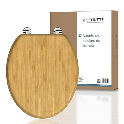Imagen de Schütte 81001 A Bambú Sólido Tapa Sostenible Madera Fabricado Adecuado para Todos los Estándares Carga Máxima Asiento Inodoro 150kg