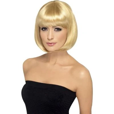Imagen de Smiffys Peluca Partyrama, 12 pulgadas, rubia oscura, corta, corte bob con flequillo