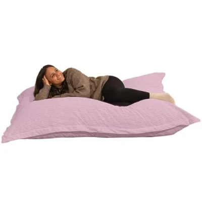 Imagen de bananair Puff Gigante de Pana Ancho Suave y Confortable Cama con Relleno Espuma Incluido, Óptimo Apoyo para la Espalda Bean Bag, Sofa XXL Muy Cómodo (180 x 140 cm, Rosa)
