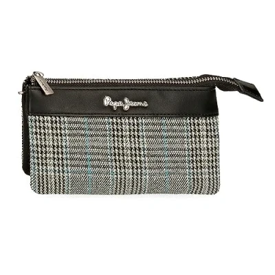 Imagen de Pepe Jeans Kendra Monedero Tres Compartimentos Negro 17,5x9,5x2 cms Poliéster con Detalles en Piel Sintética