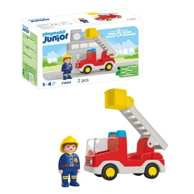 Imagen de PLAYMOBIL Junior 71683 Camión de Bombero, con Escalera Extensible y Juguete sostenible Hecho plásticos a Base Plantas, Juguetes para niños niñas Partir 1 año